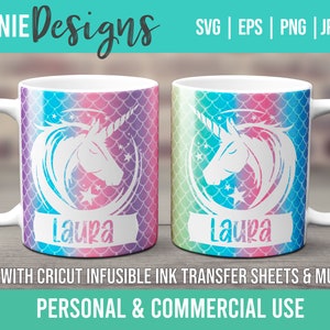 Unicorn Infusible Ink Mug Wrap SVG Template customizable use with Infusible Ink Transfer sheets and Mug Press Personalized Majestic Magical