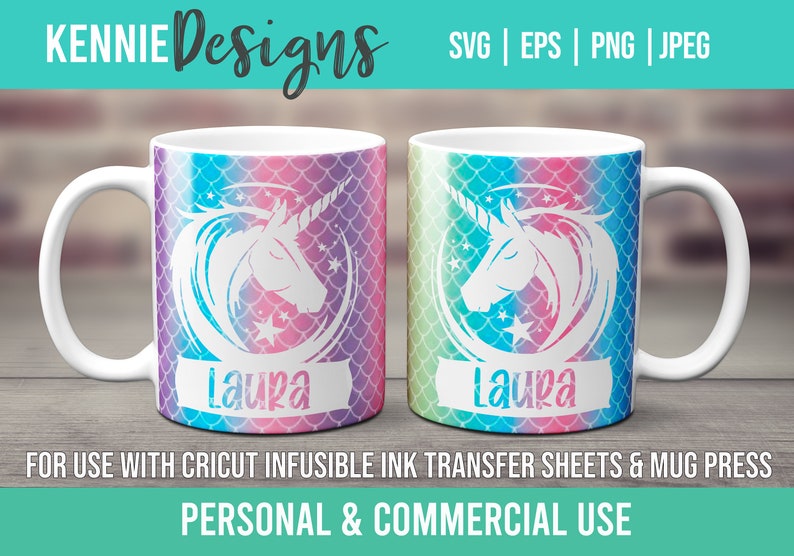 Unicorn Infusible Ink Mug Wrap SVG Template customizable use with Infusible Ink Transfer sheets and Mug Press Personalized Majestic Magical image 1