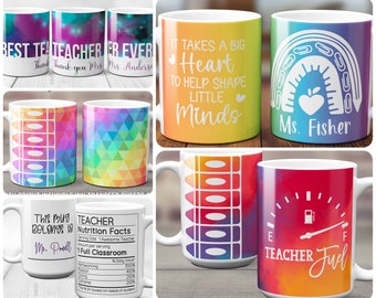 Teacher Mug wrap Plantilla de paquete SVG para hojas de tinta infusibles y marcadores con cricut Mug Press regalo Paquete de regalo de agradecimiento de 5 diseños
