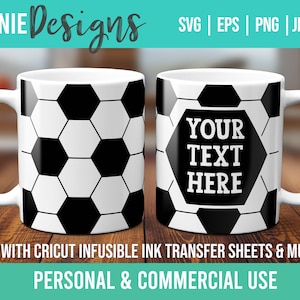 Modelo de caneca personalizável para envoltório de bola de futebol SVG para folhas de tinta infusíveis para uso com caneca Cricut Press Fan de futebol personalizado