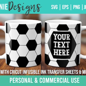 Modèle de tasse personnalisable d'enveloppe de ballon de football SVG pour les feuilles d'encre infusibles pour une utilisation avec Cricut Mug Press Soccer Fan Personnalisé