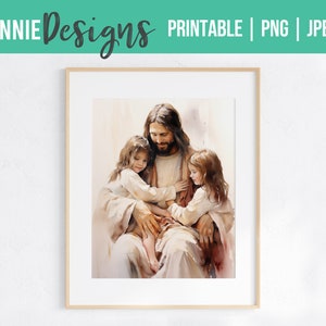 Jesus and Children | Jesus and Kids | Digital Download | Christian Wall Art | Watercolor Bible Art | Inspirational Bible Art
