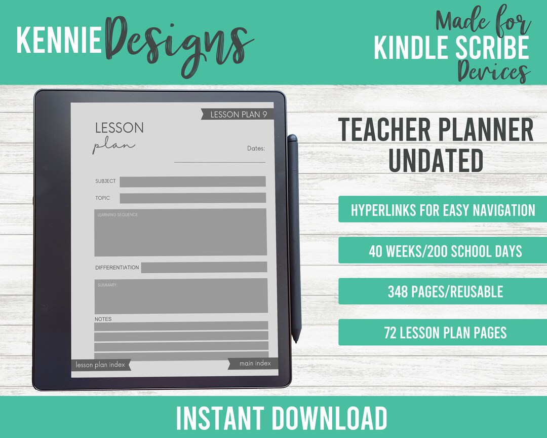 Kindle Scribe Teacher Planner Undated Digital Modern Easy Navigation ...