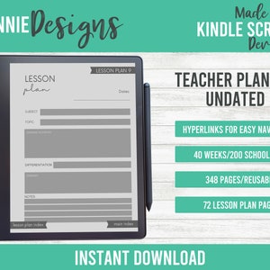 Kindle Scribe Teacher Planner undated digital Modern easy navigation through hyperlinks, annual, lesson plans, PDF template, class organizer