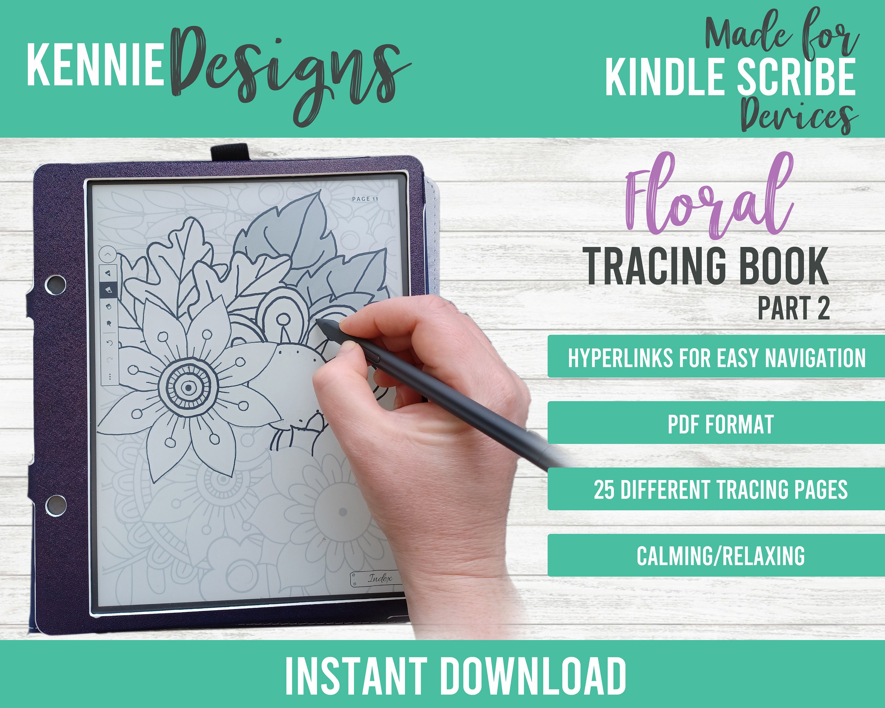 Tracing Doodle Fancy Flowers Pages for Kindle Scribe Book 2