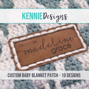 Personalized Baby Blanket Name Tag, Large Leather Tag, Custom made by, Knitting or Crochet Label, Engraved Leather Tags, Memory Blanket