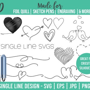 Herzen Doodles Zeichnung Single Line SVG Design für Folien Quill Skizzenstifte Infusible Tinte Marker Gravur Zeichnen Werkzeug Prägung Linien Trenner