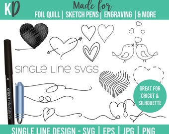 Hearts Doodles Drawing Single Line SVG Design for foil quill sketch pens infusible ink marker Engraving Draw tool embossing lines separators