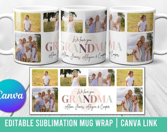 Tazza con collage di foto della nonna - Modello fotografico per sublimazione - Regalo personalizzato per la festa della mamma - Link Canva modificabile - Nonna, Nana, Grammy, Oma