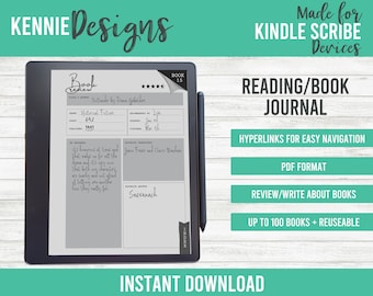 Reading Journal and Book Review for Kindle Scribe, easy navigation through hyperlinks, PDF template, Digital notebook, Personal books notes