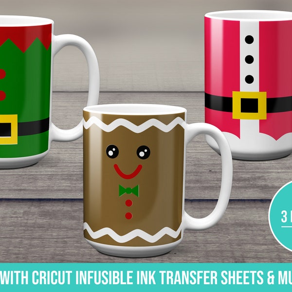 Christmas Character Elf Gingerbread Man Santa Claus wraps with sayings template SVG for Infusible Ink Sheets for use with Cricut Mug Press