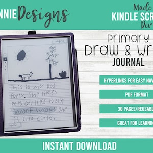 Primary Draw and Write Journal for Kids for Kindle Scribe easy navigation hyperlinks, Digital handwriting, story telling kindergarten child