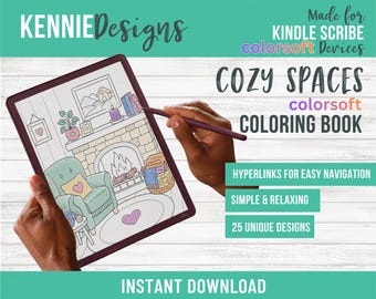 Kindle Scribe Colorsoft Malbuch | Gemütliche Räume Digitaler Download | Verlinkte PDF mit 25 entspannenden Designs