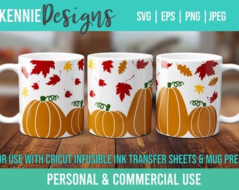 Fall Pumpkin Patch Autumn Mug Wrap SVG Infusible Ink Template Transfer sheets and Cricut Mug Press Country Season Leaves color for mug press