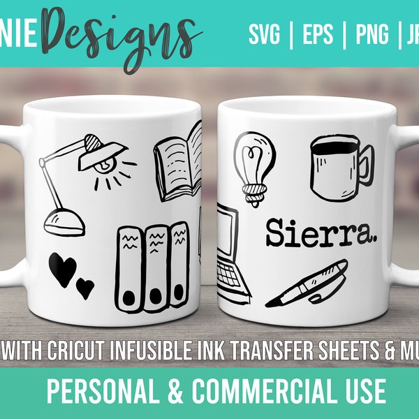 Writer Mug Wrap SVG template for Infusible Ink Sheets for use with Cricut Mug Press Author Editor Name Custom Personal journalist poet