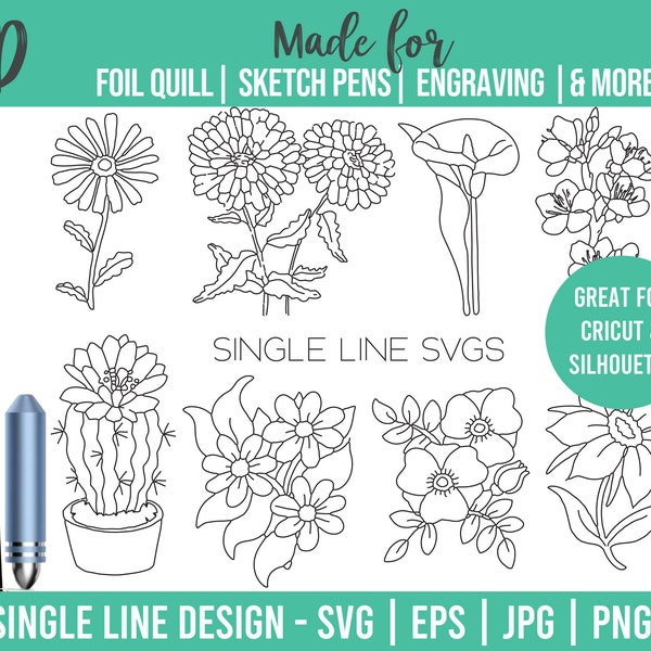 Flowers Floral Garden Drawing Single Line SVG for foil quill sketch pens infusible ink marker Engraving Draw tool embossing art Doodles