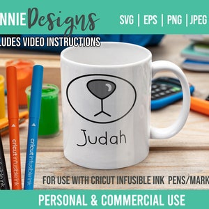 Bär Teddy Gesicht Tasse Infusible Ink Stift und Marker SVG Tasse Wrap Template 11 bis 15 oz. Personalisierbare Schnurrhaare Personal Süßer Bär im Freien