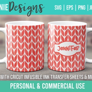 Personalized Name Knitting Texture Pattern Mug Wrap template SVG for Infusible Ink Sheets use with Cricut Mug Press Customizable