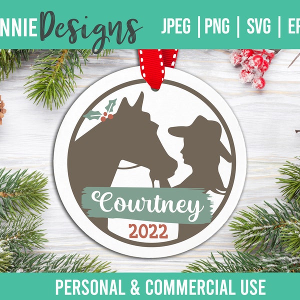 Horse Girl Christmas Ornament SVG cut file to make keepsake girl or woman loves horses equestrian custom personal gift equestrian cowgirl