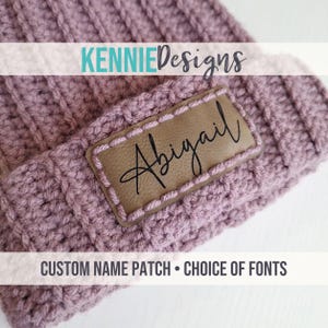 Personalized Faux Leather Custom Name Patch for Knit & Crochet Beanie Hats