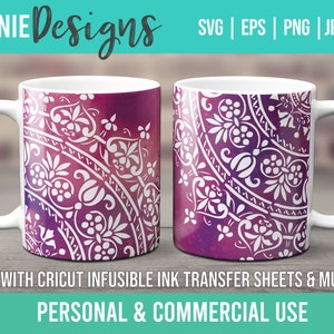 Mandala Boho Infusible Ink Mug Wrap SVG Template customizable use with Infusible Ink Transfer sheets and Mug Press Moroccan Style Elegant