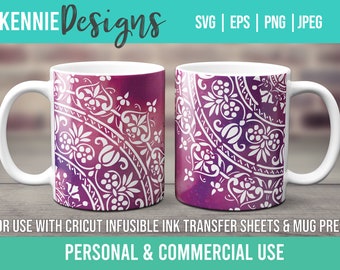 Floral Elements Mug Template SVG for Infusible Ink Sheets for Use