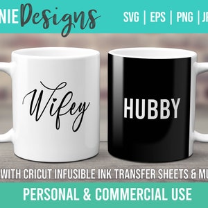 Wifey Hubby Newlywed Couple Customizable Mug wrap template SVG for Infusible Ink Sheets for use with Cricut Mug Press Cute Mug Couple Gift