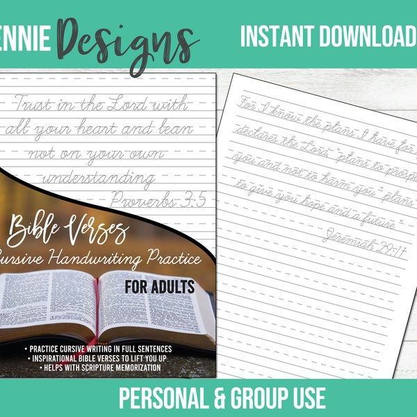 Bible Verses Cursive Handwriting Practice Workbook Printable: Practice cursive writing in full sentences with inspirational Bible scripture