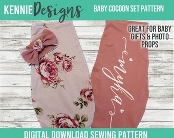 Baby Cocoon Swaddle and headband sewing pattern for newborns photo prop Sewing Instructions made with stretchy knit fabric jersey reversible