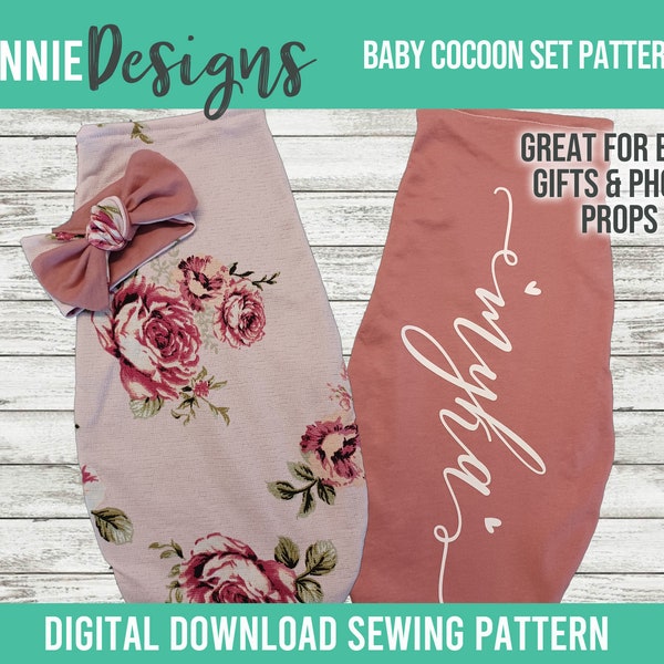 Baby Cocoon Swaddle and headband sewing pattern for newborns photo prop Sewing Instructions made with stretchy knit fabric jersey reversible