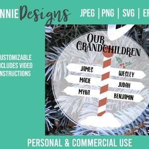 Personnalisable Grands-parents Ornement de Noël SVG fichier découpé pour faire un souvenir pour grand-mère grand-père cadeau personnaliser les noms des petits-enfants nana papa