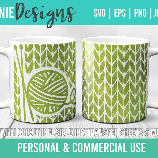 Knitting Mug wrap template SVG for Infusible Ink Sheets for use with Cricut Mug Press Needles Stockinette stitch yarn Knitter Craft Crafter