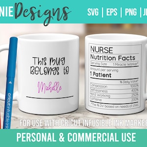 Infirmière Nutrition Faits Stylo à encre infusible et marqueur SVG Mug Wrap Modèle 11 à 15 oz. Dessin contour tendance personnaliser cadeau d'allaitement personnalisé