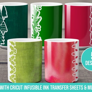 Christmas Borders Mug Wrap template SVG for Infusible Ink Sheets use with Cricut Mug Press Customizable Personalize DIY Holidays Seasonal