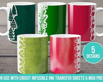 Christmas Borders Mug Wrap template SVG for Infusible Ink Sheets use with Cricut Mug Press Customizable Personalize DIY Holidays Seasonal