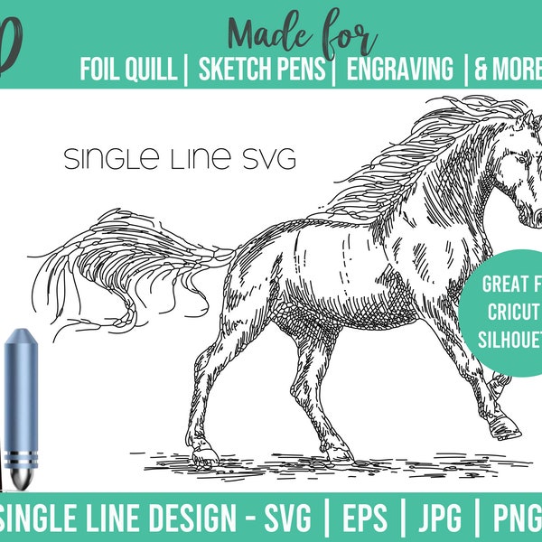 Horse Drawing Single Line SVG for foil quill sketch pens infusible ink marker Engraving Draw tool embossing art detailed art for cricut