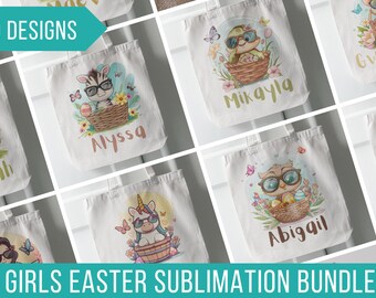 Easter Sublimation Custom Girls Name Bundle - Personalize Cute Animals with Sunglasses Edit in Canva PNG Files - Easy to use