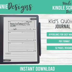 Diario de citas para niños para hipervínculos de navegación fácil de Kindle Scribe, cuaderno digital para guardar dichos lindos de los niños, escribir recuerdos divertidos para los niños