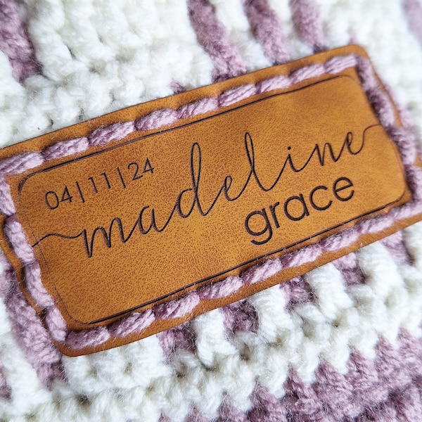 Personalized Blanket Name Tag, Large Leather Tag, Custom made by label, Knitting or Crochet Label, Engraved Leather Tags, Memory Blanket
