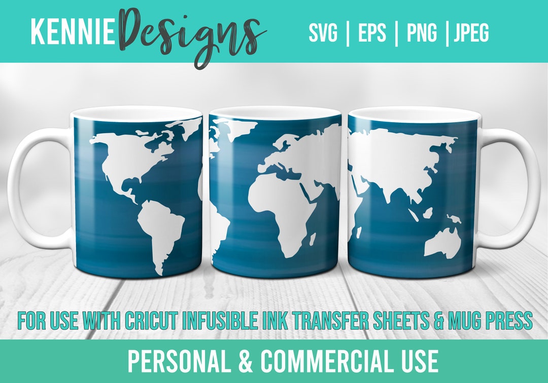 World Map Geography Travel Mug Wrap SVG Template for Infusible Ink