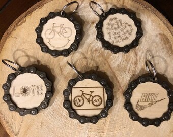 Laser engraved wood keychains/charms magnets Bikes Bicyclists many options plus your custom designs