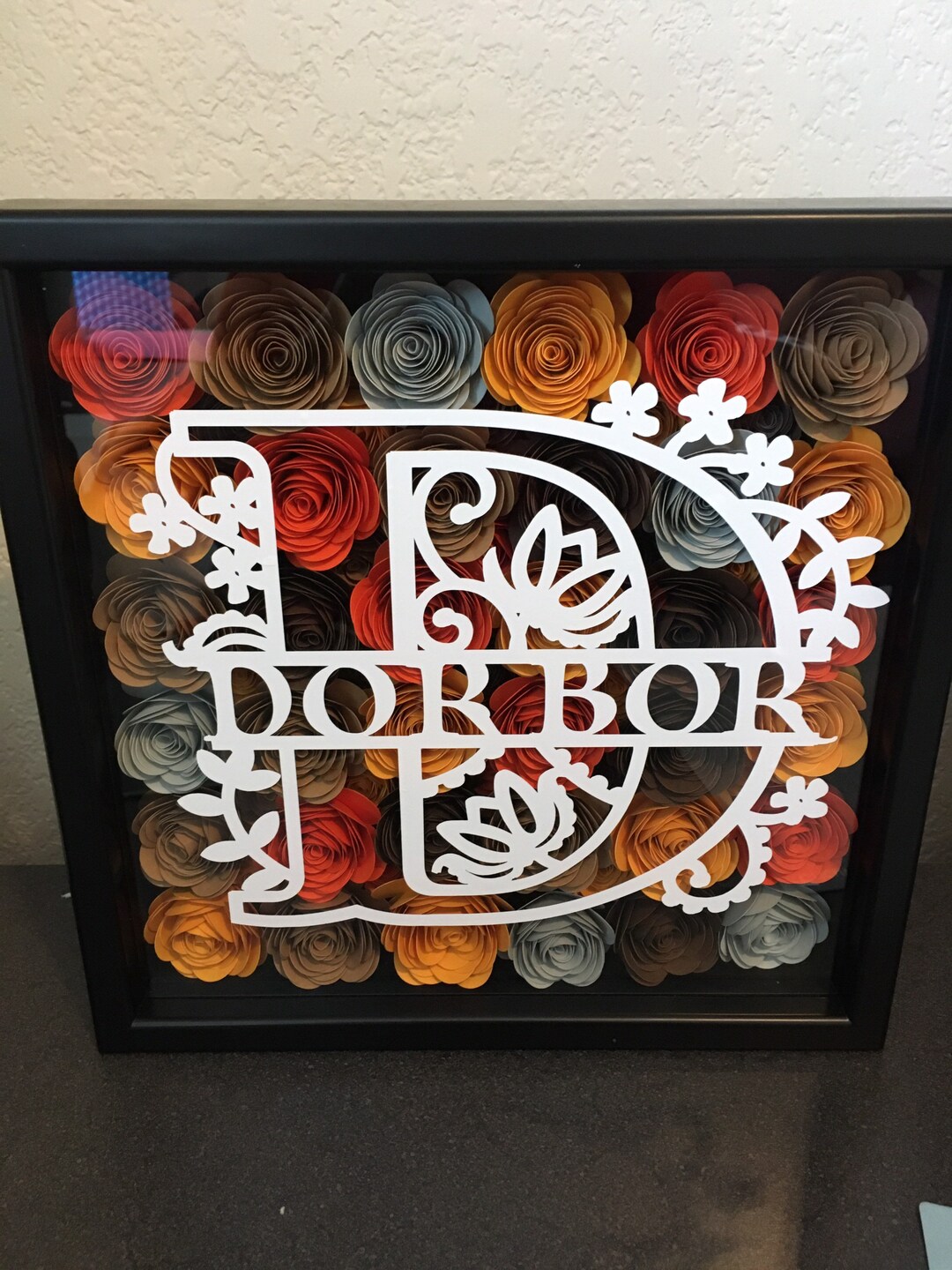 Monogrammed Shadow Box Flowers Home Decor Wall Art Shadow Box gift for