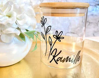 Personalized  Bamboo candy Jar, Custom bridesmaids storage jar,gift for bridesmaid, custom candy dish, girlfriend candy dish, gift for her