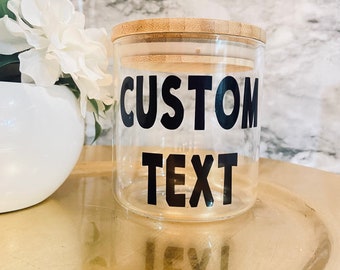 Custom text Funny Candy Jar, Personalized Candy Jar, Bamboo candy jar, custom candy dish