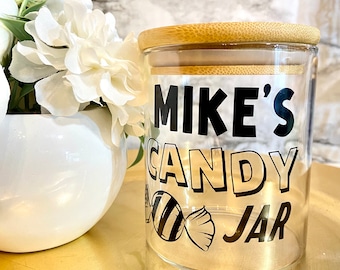 Personalized Glass Candy Jar with Bamboo Lid - Funny Gift