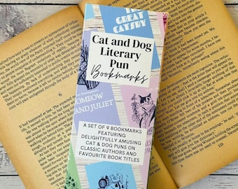 Literary Pun Cat and Dog Bookmarks - Set of 9 | Book Lover Gift, Gift for Readers, Cat Lover, Dog Lover, Stocking Filler