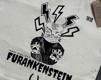 Mary Shelley's Furankenstein Frankenstein Literary Fairtrade + Organic Premium Shopper Tote Bag for Cat Lovers