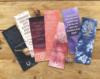 Empowering Feminist Classic Literary Quote Bookmarks | Set of 7 | Perfect Feel Good Book Lover Gift | Rupi Kaur, Shakespeare, Plath, Woolf..