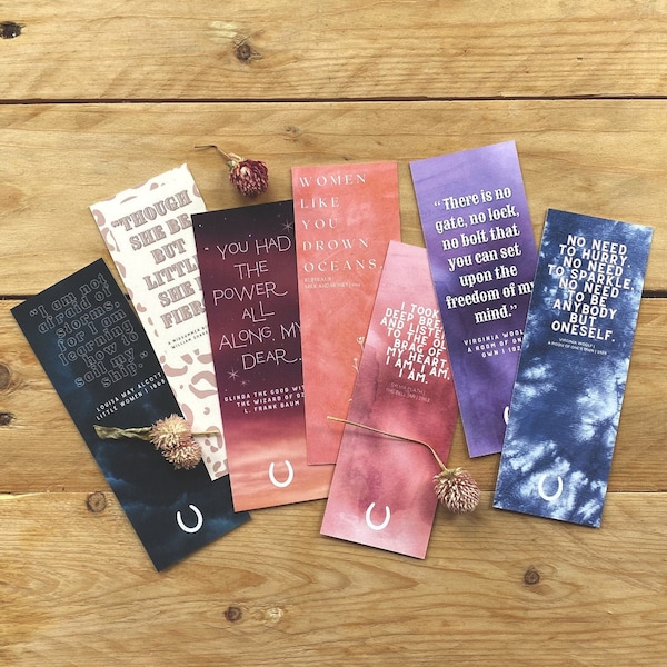 Empowering Feminist Classic Literary Quote Bookmarks | Set of 7 | Perfect Feel Good Book Lover Gift | Rupi Kaur, Shakespeare, Plath, Woolf..