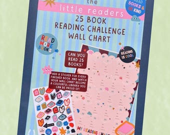 Kids Reading Challenge Chart, 25 Book Reading Tracker, Reading Log & Reward Stickers, Reading Chart, Gift for Young Readers
